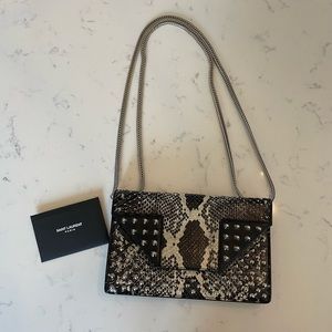 Saint Laurent Paris Black Studded Two Tone Python And Leather Betty Shoulder Bag
